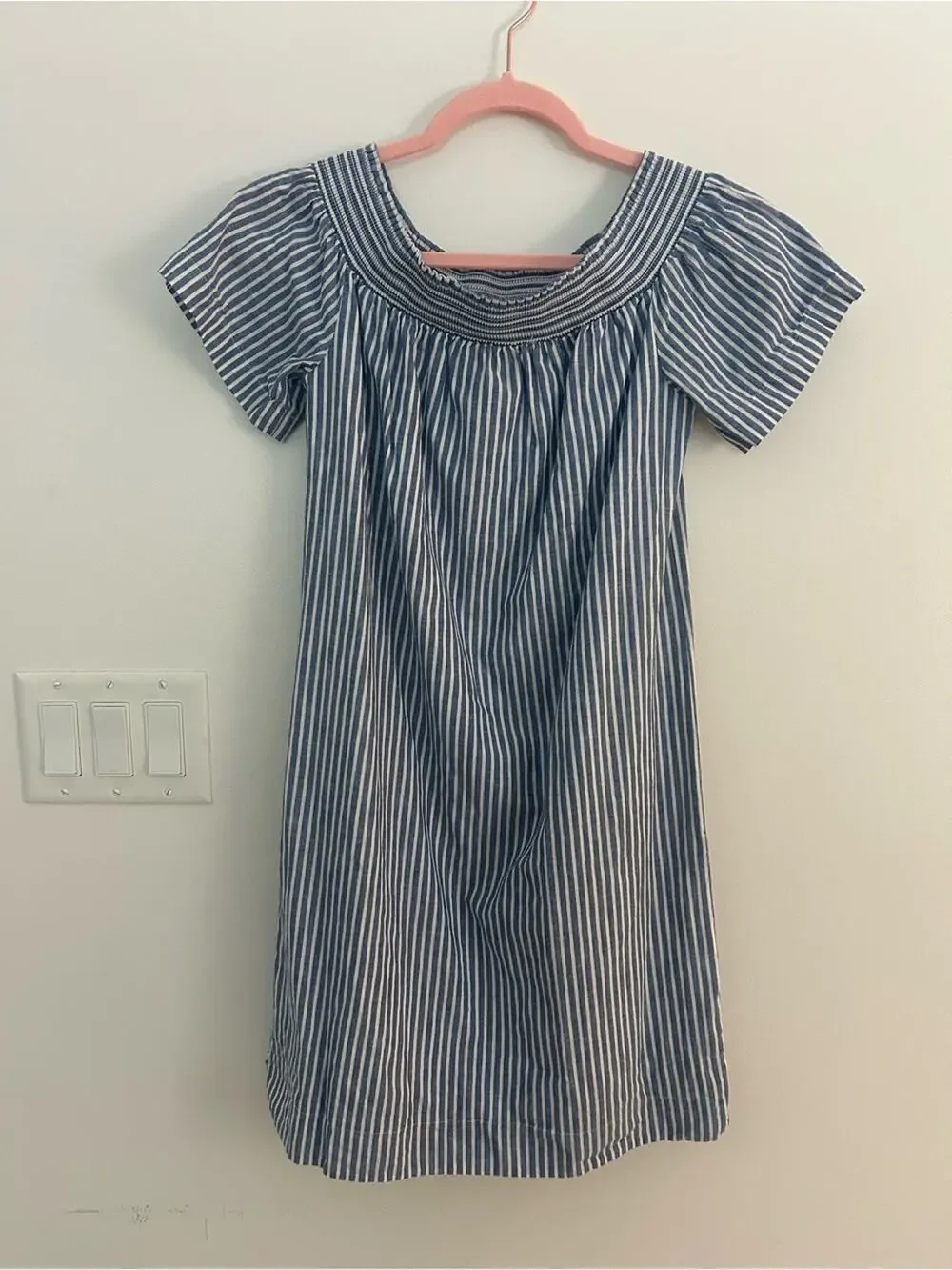 NWT J.Crew Factory Size 0 Blue Stripe Coastal Preppy Linen Shift Dress